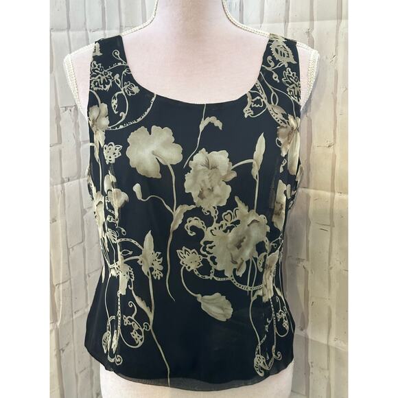 Patricia Jones Black & Beige Floral top Sz 12P - Picture 1 of 5